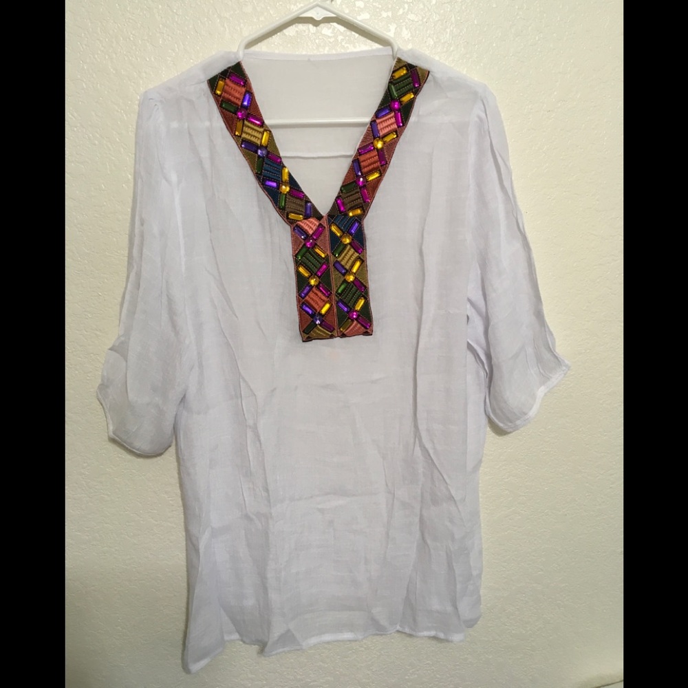 Navy/White Rhinestones Decorated Top - Picture 5 of 6